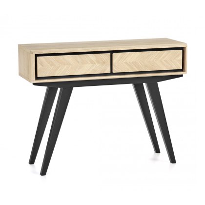 Brunel Chalk Oak & Gunmetal Console Table With Drawers