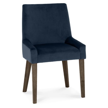 Ella Dark Oak Scoop Back Chair - Dark Blue Velvet Fabric (Pair)