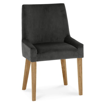 Ella Light Oak Scoop Back Chair - Gun Metal Velvet Fabric (Pair)