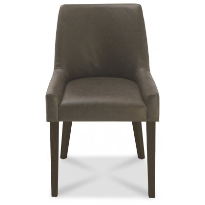 Ella Walnut Scoop Back Chair - Distressed Bonded Leather (Pair)