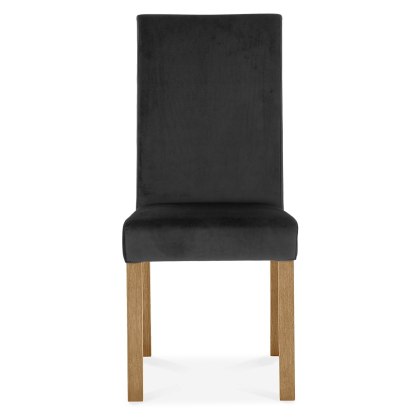 Parker Light Oak Square Back Chair - Gun Metal Velvet Fabric (Pair)