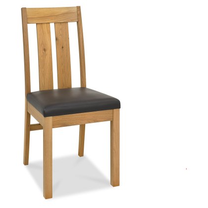 Turin Light Oak Slatted Chair - Brown Faux Leather (Pair)