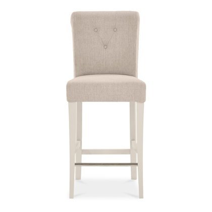 Ashley Antique White Uph Bar Stool - Sand Colour Fabric (Pair)