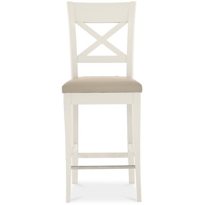 Ashley Antique White X Back Bar Stool - Ivory Bonded Leather (Pair)