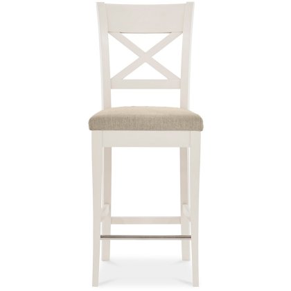 Ashley Antique White X Back Bar Stool - Sand Colour Fabric (Pair)