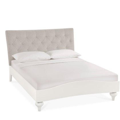 Ashley Soft Grey Uph Bed Diamond Stitch Pebble Grey Fabric Double 135cm