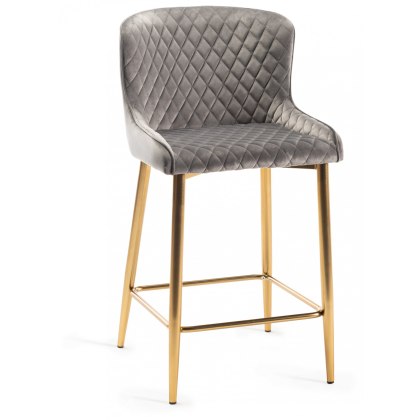 Kent - Grey Velvet Fabric Bar Stools with Gold Legs (Pair)
