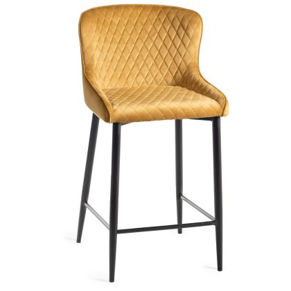 Kent - Mustard Velvet Fabric Bar Stools with Black Legs (Pair)