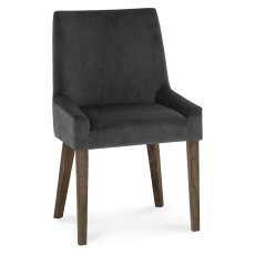 Ella Dark Oak Scoop Back Chair - Gun Metal Velvet Fabric (Pair)