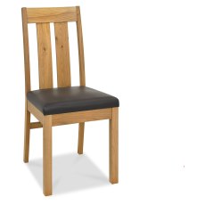 Turin Light Oak Slatted Chair - Brown Faux Leather (Pair)