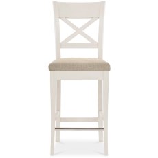Ashley Antique White X Back Bar Stool - Sand Colour Fabric (Pair)