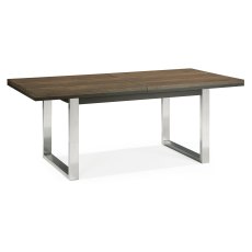 Faro Dark Oak 6-8 Seater Table & 8 Cantilever Chairs in Gun Metal Velvet