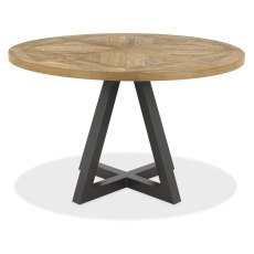 Harvey Rustic Oak 4 Seater Circular Table & 4 Harvey Cantilever Chairs in Dark Grey Fabric