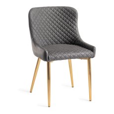 Kent - Dark Grey Faux Leather Chairs with Gold Legs (Pair)