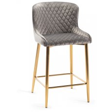 Kent - Grey Velvet Fabric Bar Stools with Gold Legs (Pair)
