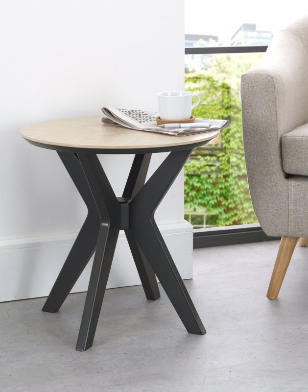 Brunel Chalk Oak & Gunmetal Lamp Table - Circular Brunel Chalk Oak & Gunmetal Lamp Table - Circular