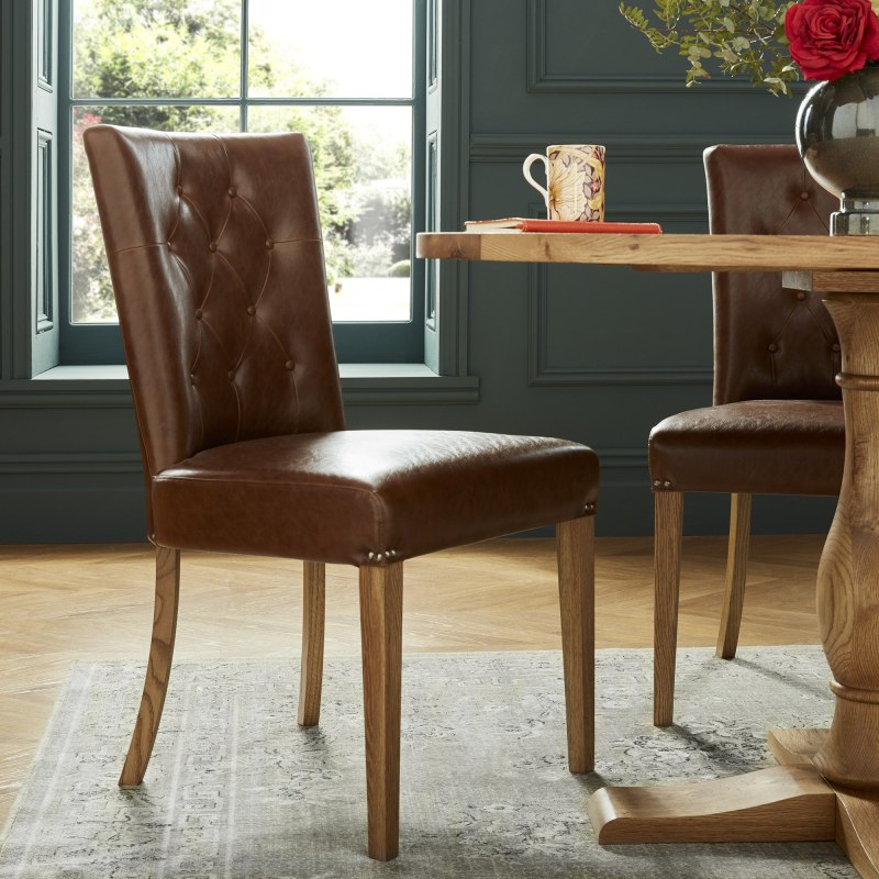 Westbury Rustic Oak Uph Chair - Tan Faux Leather (Single) Westbury Rustic Oak Uph Chair - Tan Faux Leather (Single)
