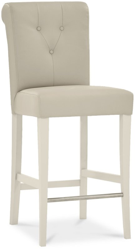 Ashley Antique White Uph Bar Stool - Ivory Bonded Leather (Single) Ashley Antique White Uph Bar Stool - Ivory Bonded Leather (Single)