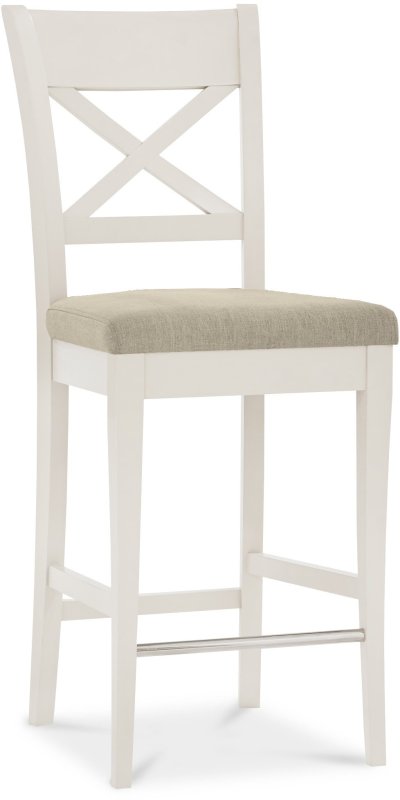 Ashley Antique White X Back Bar Stool - Sand Colour Fabric (Single) Ashley Antique White X Back Bar Stool - Sand Colour Fabric (Single)