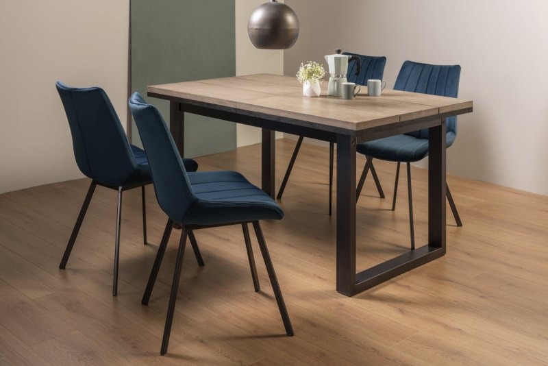 Faro Weathered Oak 4-6 Seater Table & 4 Fontana Blue Velvet Chairs Faro Weathered Oak 4-6 Seater Table & 4 Fontana Blue Velvet Chairs