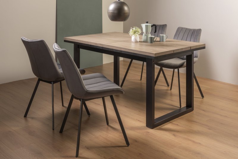 Faro Weathered Oak 4-6 Seater Table & 4 Fontana Grey Velvet Chairs Faro Weathered Oak 4-6 Seater Table & 4 Fontana Grey Velvet Chairs