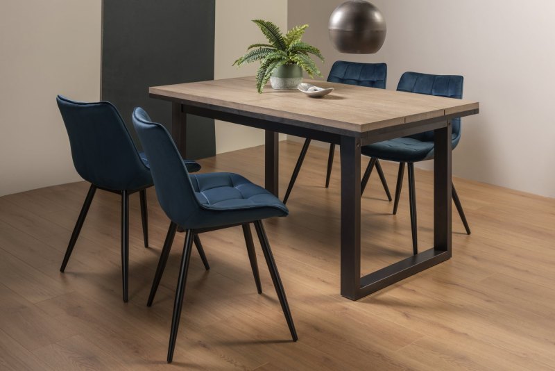 Faro Weathered Oak 4-6 Seater Table & 4 Seurat Blue Velvet Chairs Faro Weathered Oak 4-6 Seater Table & 4 Seurat Blue Velvet Chairs