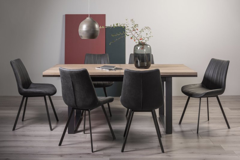 Faro Weathered Oak 6-8 Seater Table & 6 Fontana Dark Grey Faux Suede Fabric Chairs Faro Weathered Oak 6-8 Seater Table & 6 Fontana Dark Grey Faux Suede Fabric Chairs