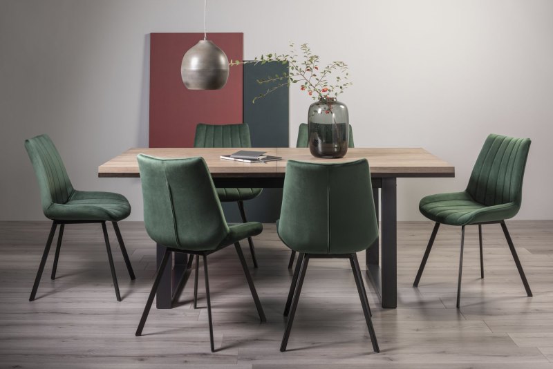 Faro Weathered Oak 6-8 Seater Table & 6 Fontana Green Velvet Chairs Faro Weathered Oak 6-8 Seater Table & 6 Fontana Green Velvet Chairs