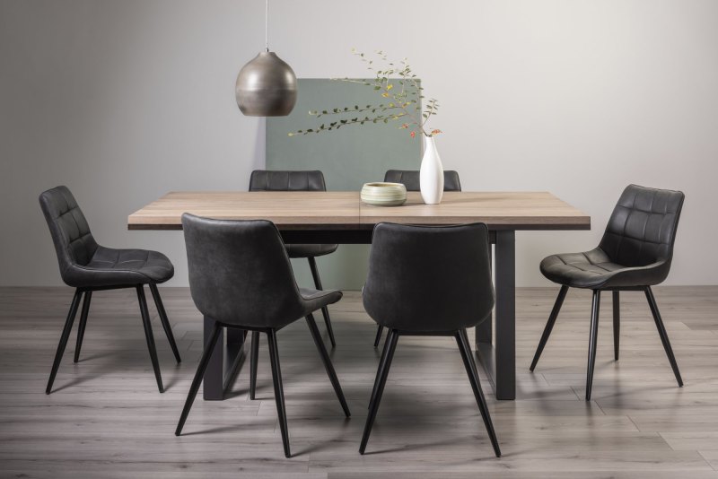 Faro Weathered Oak 6-8 Seater Table & 6 Seurat Dark Grey Faux Suede Fabric Chairs Faro Weathered Oak 6-8 Seater Table & 6 Seurat Dark Grey Faux Suede Fabric Chairs