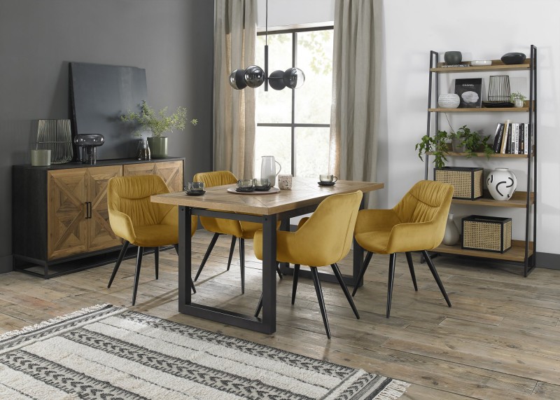 Harvey Rustic Oak 4-6 Seater Table & 4 Oxford Mustard Velvet Chairs - Black Legs Harvey Rustic Oak 4-6 Seater Table & 4 Oxford Mustard Velvet Chairs - Black Legs