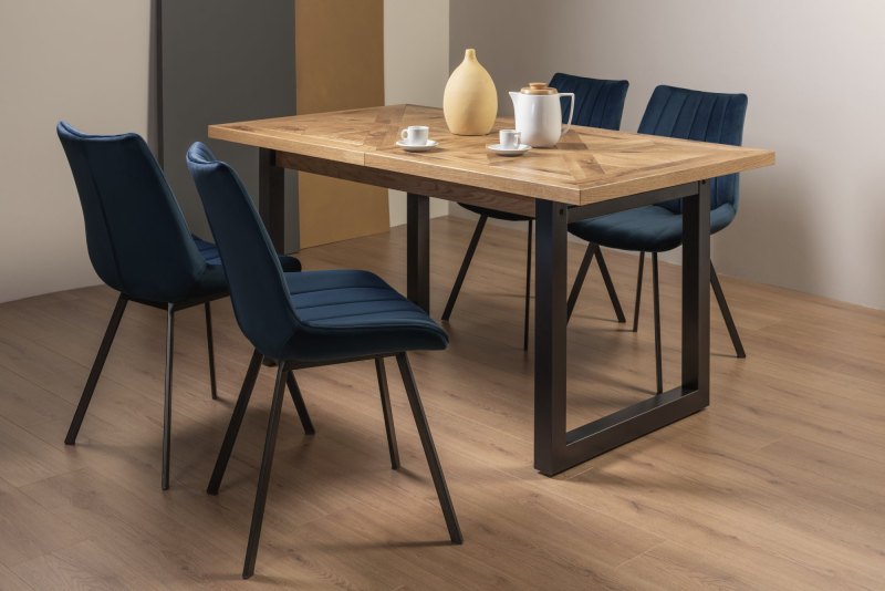 Harvey Rustic Oak 4-6 Seater Table & 4 Fontana Blue Velvet Chairs Harvey Rustic Oak 4-6 Seater Table & 4 Fontana Blue Velvet Chairs
