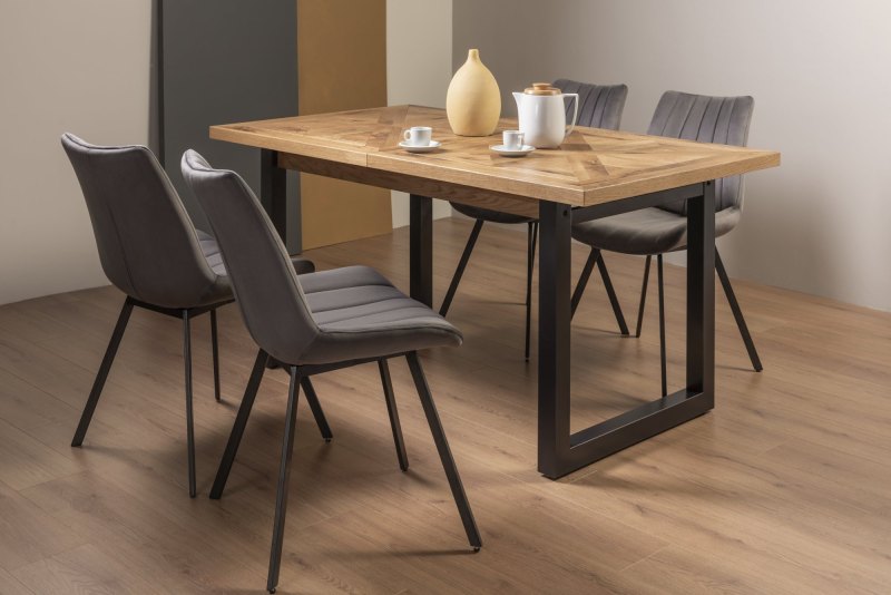 Harvey Rustic Oak 4-6 Seater Table & 4 Fontana Grey Velvet Chairs Harvey Rustic Oak 4-6 Seater Table & 4 Fontana Grey Velvet Chairs