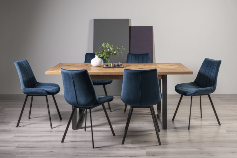Harvey Rustic Oak 6-8 Seater Table & 6 Fontana Blue Velvet Chairs Harvey Rustic Oak 6-8 Seater Table & 6 Fontana Blue Velvet Chairs
