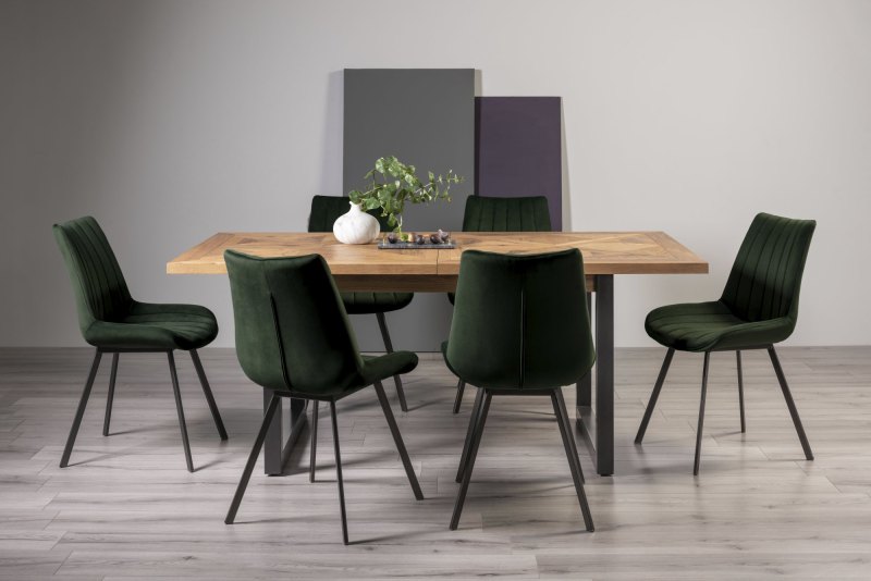 Harvey Rustic Oak 6-8 Seater Table & 6 Fontana Green Velvet Chairs Harvey Rustic Oak 6-8 Seater Table & 6 Fontana Green Velvet Chairs