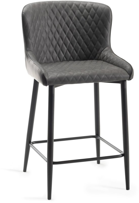 Kent - Dark Grey Faux Leather Bar Stools with Black Legs (Single) - Grade A3 - Ref #0478 Kent - Dark Grey Faux Leather Bar Stools with Black Legs (Single) - Grade A3 - Ref #0478