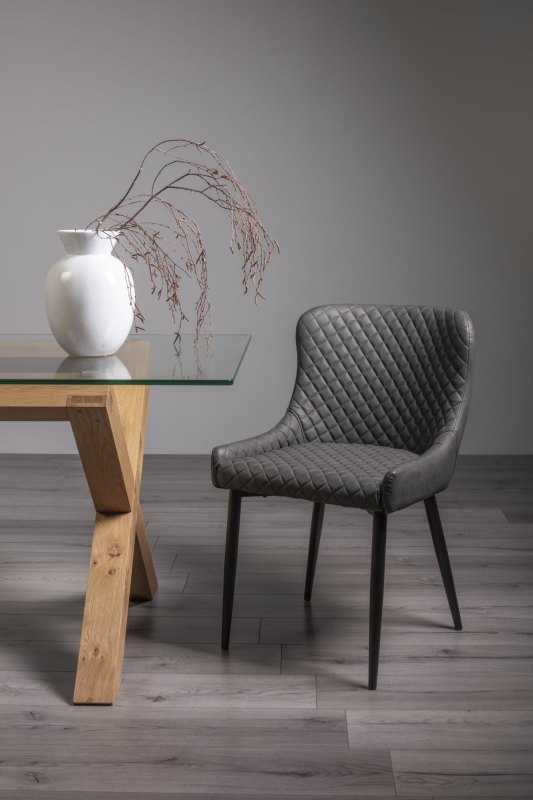 Kent - Dark Grey Faux Leather Chair with Black Legs (Single) - Return Item - Grade A3 - Ref #0315 Kent - Dark Grey Faux Leather Chair with Black Legs (Single) - Return Item - Grade A3 - Ref #0315