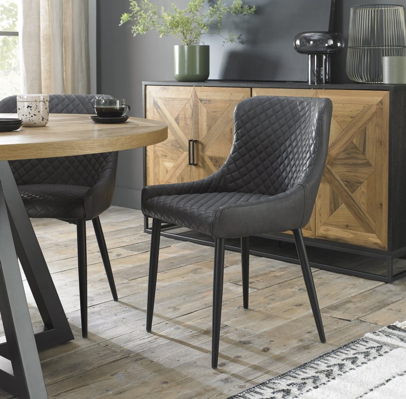 Kent - Dark Grey Faux Leather Chair with Black Legs (Single) - Return Item - Grade A3 - Ref #0467 Kent - Dark Grey Faux Leather Chair with Black Legs (Single) - Return Item - Grade A3 - Ref #0467