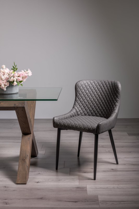 Kent - Dark Grey Faux Leather Chairs with Black Legs (Pair) Kent - Dark Grey Faux Leather Chairs with Black Legs (Pair)