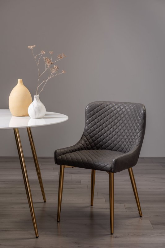 Kent - Dark Grey Faux Leather Chairs with Gold Legs (Pair) Kent - Dark Grey Faux Leather Chairs with Gold Legs (Pair)