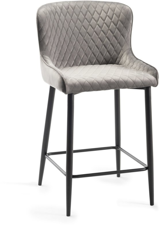 Kent - Grey Velvet Fabric Bar Stool with Black Legs (Single) - Grade A3 - Ref #0288 Kent - Grey Velvet Fabric Bar Stool with Black Legs (Single) - Grade A3 - Ref #0288
