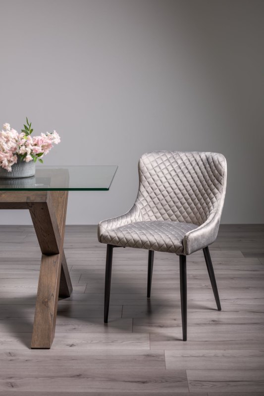 Kent - Grey Velvet Fabric Chairs with Black Legs (Pair) Kent - Grey Velvet Fabric Chairs with Black Legs (Pair)