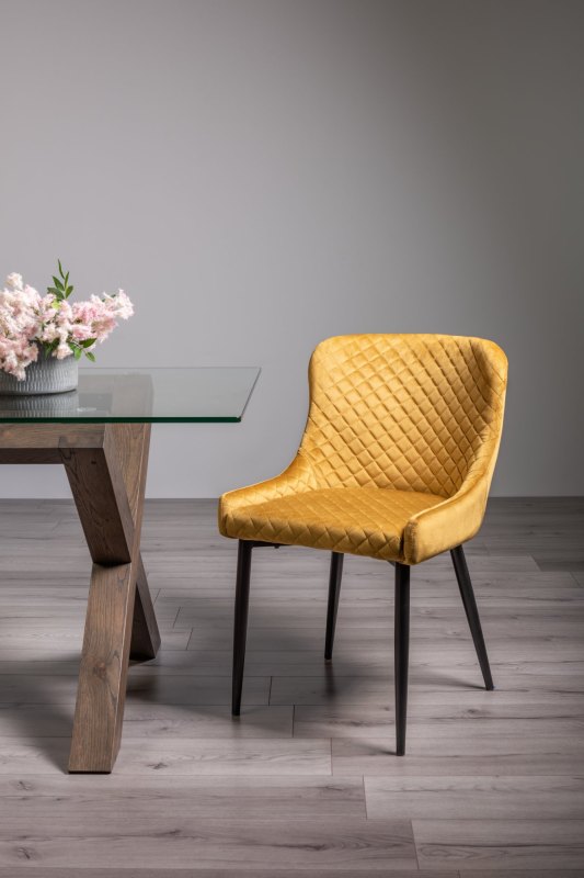 Kent - Mustard Velvet Fabric Chairs with Black Legs (Pair) Kent - Mustard Velvet Fabric Chairs with Black Legs (Pair)