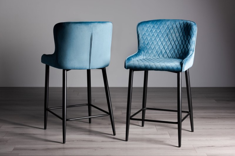 Kent - Petrol Blue Velvet Fabric Bar Stools with Black Legs (Pair) Kent - Petrol Blue Velvet Fabric Bar Stools with Black Legs (Pair)