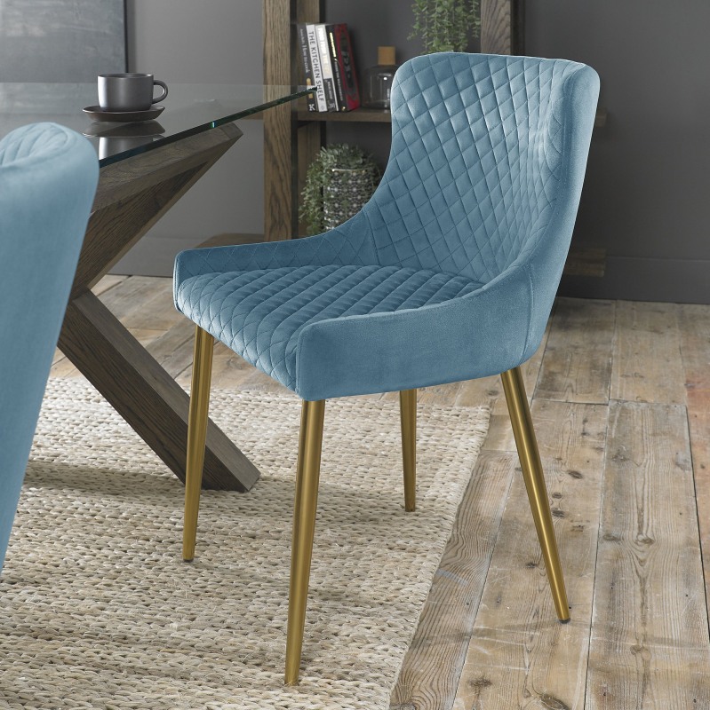 Kent - Petrol Blue Velvet Fabric Chair with Gold Legs (Single) - Grade A3 - Ref #0447 Kent - Petrol Blue Velvet Fabric Chair with Gold Legs (Single) - Grade A3 - Ref #0447