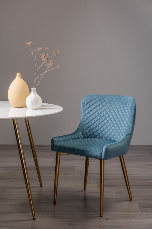 Kent - Petrol Blue Velvet Fabric Chairs with Gold Legs (Pair) Kent - Petrol Blue Velvet Fabric Chairs with Gold Legs (Pair)