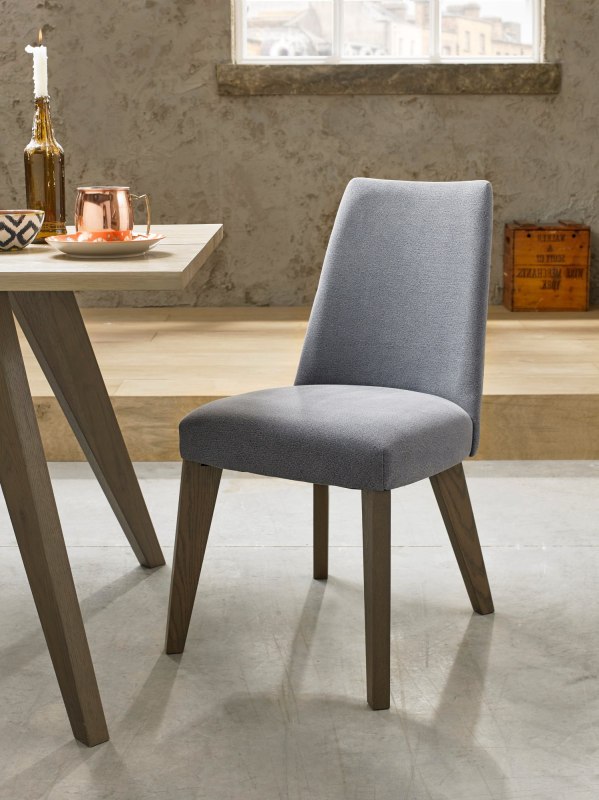 Nordic Aged Oak Upholstered Chair - Slate Blue (Single) - Grade A3 - Ref #0303 Nordic Aged Oak Upholstered Chair - Slate Blue (Single) - Grade A3 - Ref #0303