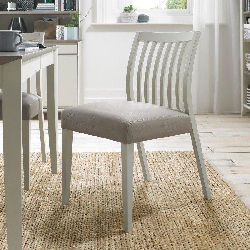 Palermo Grey Washed Low Slat Back Chair - Grey Bonded Leather (Pair) Palermo Grey Washed Low Slat Back Chair - Grey Bonded Leather (Pair)