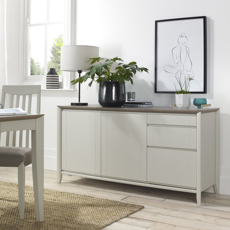 Palermo Grey Washed Oak & Soft Grey Wide Sideboard - Grade A2 - Ref #0519 Palermo Grey Washed Oak & Soft Grey Wide Sideboard - Grade A2 - Ref #0519
