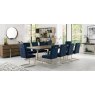 Faro Dark Oak 6-10 Seater Table & 10 Cantilever Chairs in Dark Blue Velvet