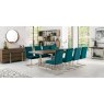 Faro Dark Oak 6-8 Seater Table & 8 Cantilever Chairs in Sea Green Velvet